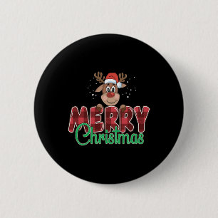 Frohe Weihnachts Buffalo Kariert Red Santa Reindee Button