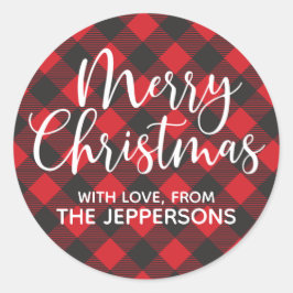 Frohe Weihnachts Buffalo Kariert Runder Aufkleber