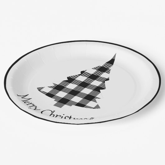 Frohe Weihnachts Buffalo Kariert Rustikale Weihnac Pappteller (Schrägansicht)