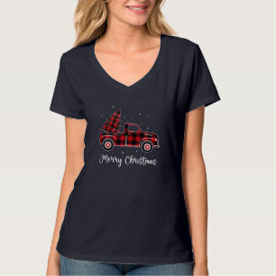 Frohe Weihnachts Buffalo Kariert Truck Tree T-Shirt