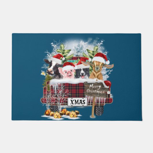 Frohe Weihnachts Buffalo Karierte Kühe Pig Collie Fußmatte (Vorderseite)