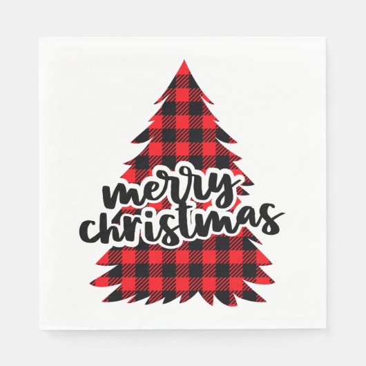 Frohe Weihnachts Buffalo Karierte Weihnachtsbaum Serviette (Vorderseite)