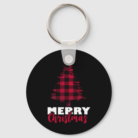 Frohe Weihnachts Buffalo Karierte Weihnachtsbaum W Schlüsselanhänger (Vorderseite)
