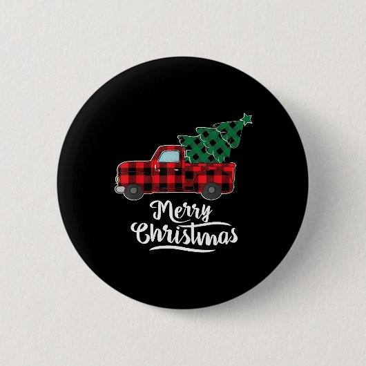Frohe Weihnachts Buffalo Karierten Weihnachtsbaum Button (Vorderseite)