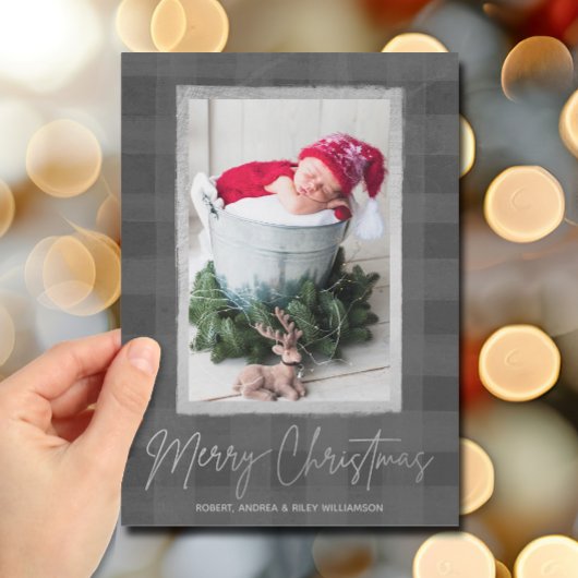 Frohe Weihnachts Buffalo Karo Foto Feiertagskarte