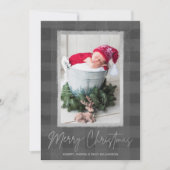 Frohe Weihnachts Buffalo Karo Foto Feiertagskarte (Vorderseite)