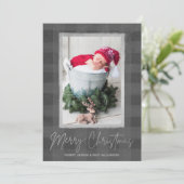 Frohe Weihnachts Buffalo Karo Foto Feiertagskarte (Stehend Vorderseite)