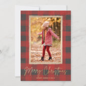 Frohe Weihnachts Buffalo Karo Foto Feiertagskarte (Vorderseite)