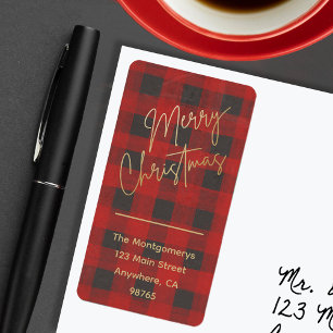 Frohe Weihnachts Buffalo Karo Rücksendeadresse Adressaufkleber