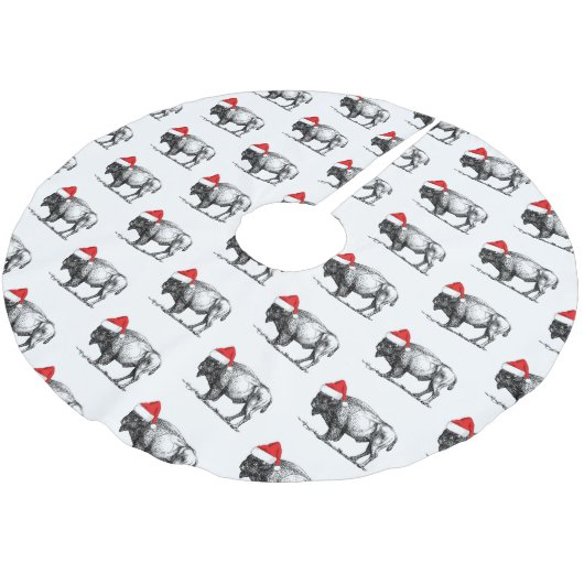 Frohe Weihnachts Buffalo Polyester Weihnachtsbaumdecke (Schrägansicht)