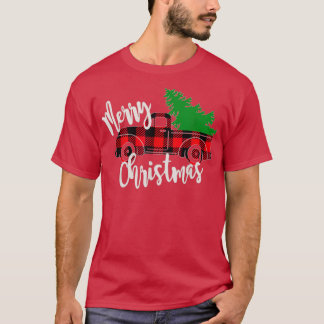 Frohe Weihnachts Buffalo Truck Tree Red Kariert 3 T-Shirt