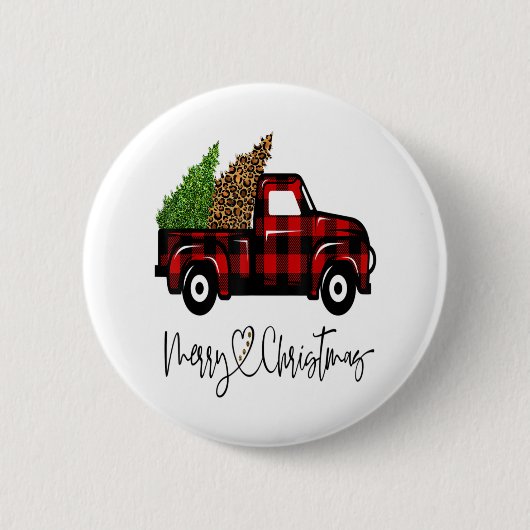 Frohe Weihnachts Buffalo Truck Tree Red Kariert Le Button (Vorderseite)