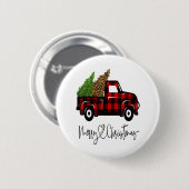 Frohe Weihnachts Buffalo Truck Tree Red Kariert Le Button (Vorne & Hinten)