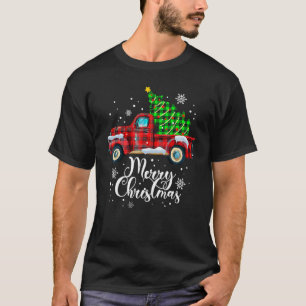 Frohe Weihnachts Buffalo Truck Tree Rote Karierte T-Shirt