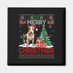 Frohe Weihnachts-Bull Terrier Hund liebt hässliche Magnet