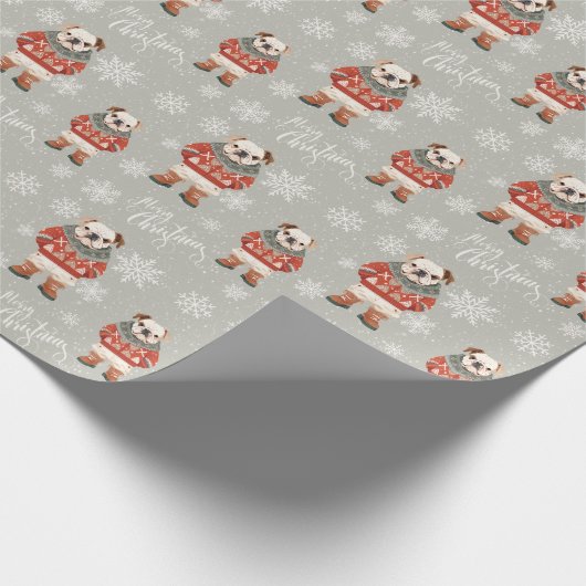 Frohe Weihnachts Bulldog Hunde Urlaub Geschenkpapier (Ecke)