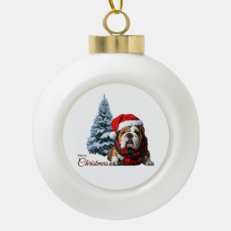 Frohe Weihnachts-Bulldog Keramik Kugel-Ornament