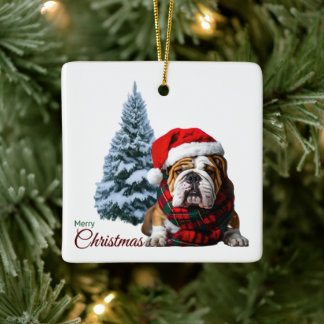 Frohe Weihnachts-Bulldog Keramikornament