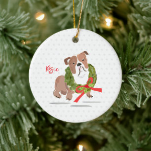 Frohe Weihnachts-Bulldog NAME Holly YEAR Hund Keramik Ornament