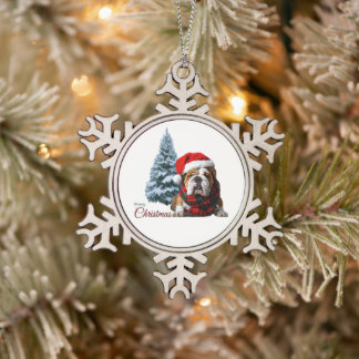 Frohe Weihnachts-Bulldog Schneeflocken Zinn-Ornament