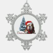 Frohe Weihnachts-Bulldog Schneeflocken Zinn-Ornament (Vorderseite)