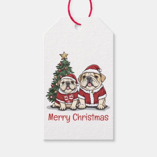 Frohe Weihnachts-Bulldog-Weihnachtsmannmützen Geschenkanhänger (Vorderseite)