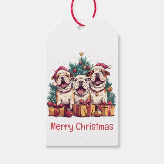 Frohe Weihnachts-Bulldog-Weihnachtsmannmützen Geschenkanhänger (Vorderseite)