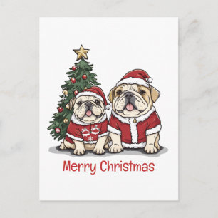 Frohe Weihnachts-Bulldog-Weihnachtsmannmützen Postkarte