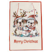 Frohe Weihnachts-Bulldogs Mittlere Geschenktüte (Vorderseite)
