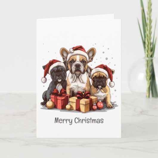 Frohe Weihnachts-Bulldogs-Weihnachtsmannmütze Feiertagskarte (Vorderseite)