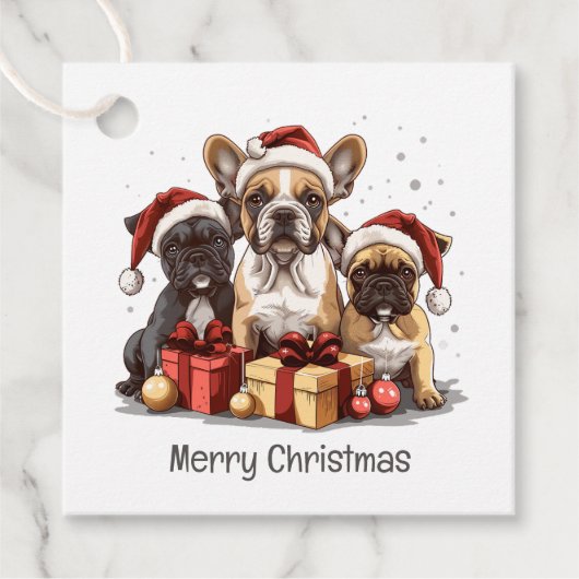 Frohe Weihnachts-Bulldogs-Weihnachtsmannmütze Geschenkanhänger (Vorderseite)