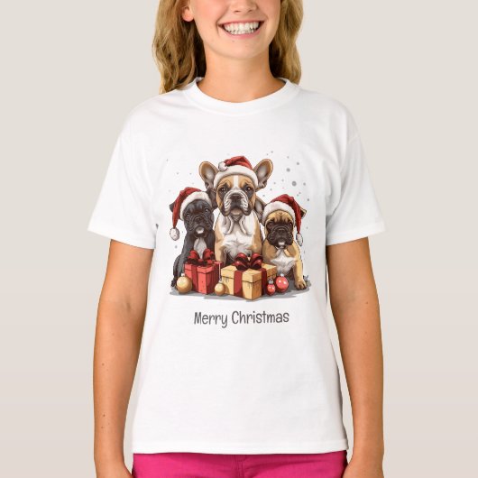 Frohe Weihnachts-Bulldogs-Weihnachtsmannmütze T-Shirt (Vorderseite)