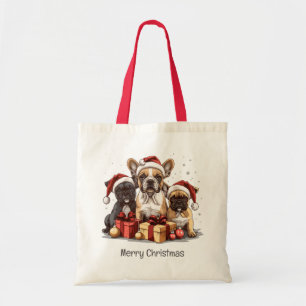 Frohe Weihnachts-Bulldogs-Weihnachtsmannmütze Tragetasche