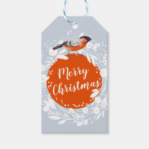 Frohe Weihnachts Bullfinch Bird Snowy Wreath Winte Geschenkanhänger