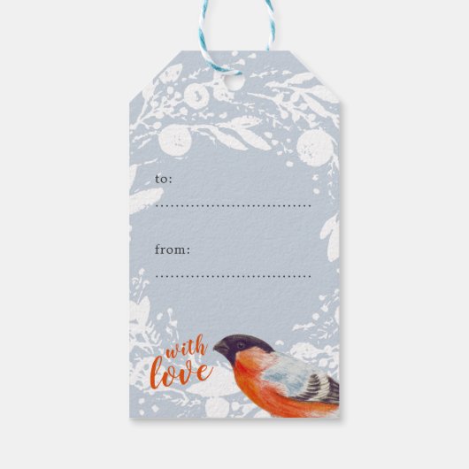 Frohe Weihnachts Bullfinch Bird Snowy Wreath Winte Geschenkanhänger (Rückseite)