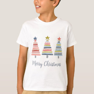 Frohe Weihnachts-bunt gestapelte Bäume T - Shirt