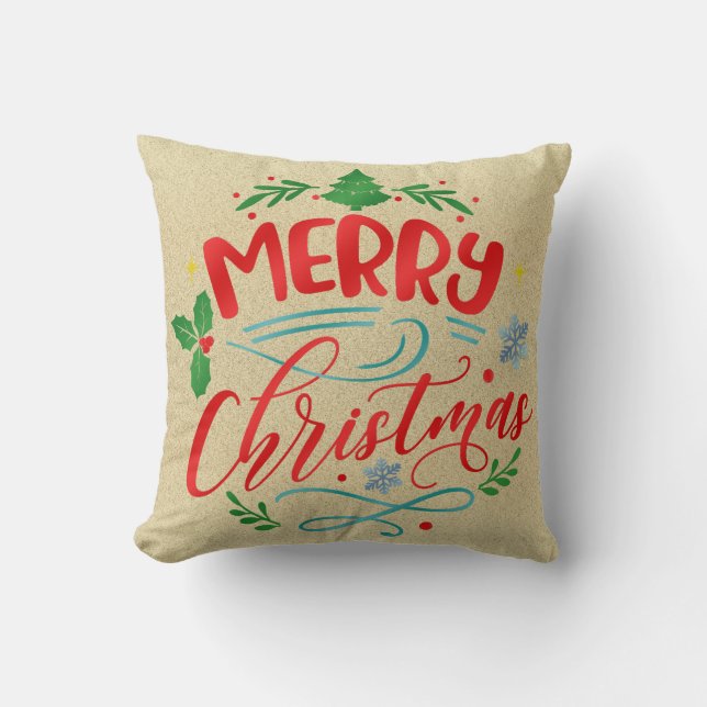 Frohe Weihnachts-Burlap-Design Kissen (Vorderseite)