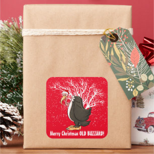 Frohe Weihnachts-Bussard-Aufkleber Quadratischer Aufkleber