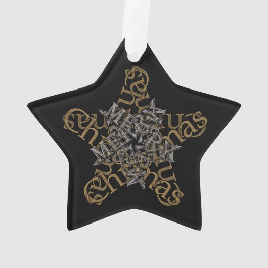Frohe Weihnachts-Calligrafy Star auf Black Ornament (Rückseite)