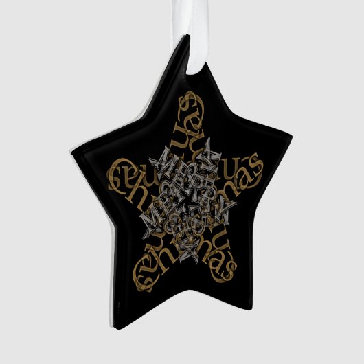 Frohe Weihnachts-Calligrafy Star auf Black Ornament (Vorderseite)