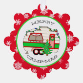 Frohe Weihnachts-Camping Pun Retro RV Camper Ornament Karte (Vorderseite)