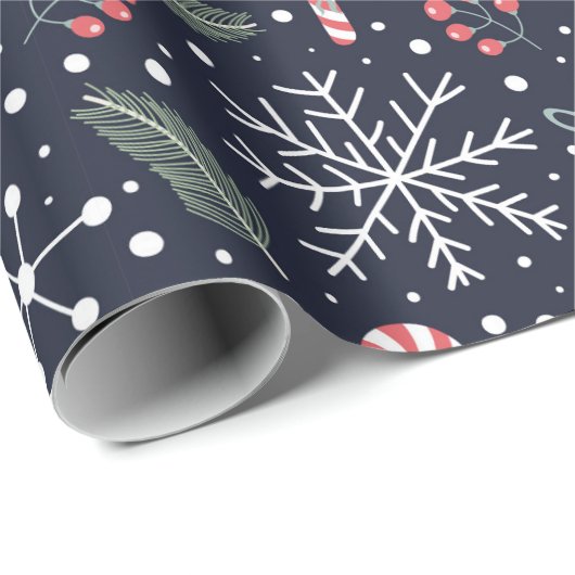 Frohe Weihnachts-Candies Snowflake Fir Branch Berr Geschenkpapier (Rolleneckpunkt)