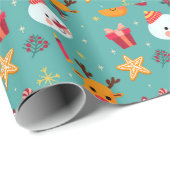 Frohe Weihnachts Candies Snowman Reindeer Stars Geschenkpapier (Rolleneckpunkt)