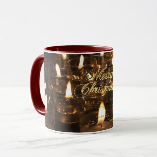 Frohe Weihnachts Candlelight Burning Candles Tasse (Vorderseite Links)
