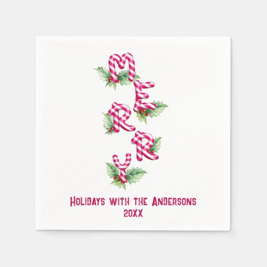 Frohe Weihnachts Candy Cane Red Green Holiday Serviette (Vorderseite)