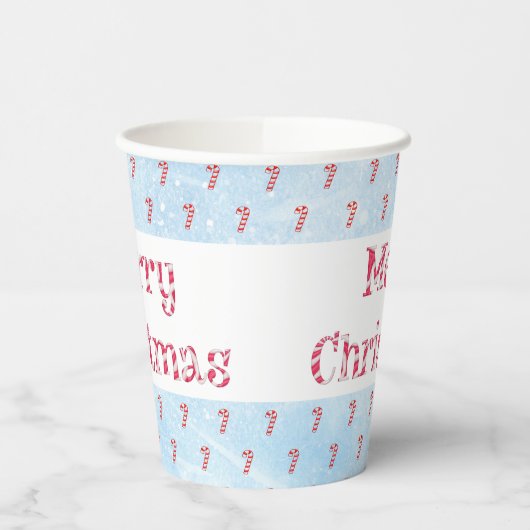 Frohe Weihnachts Candy Cane Snowfall Hintergrund Pappbecher (Links)