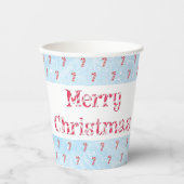 Frohe Weihnachts Candy Cane Snowfall Hintergrund Pappbecher (Vorderseite)