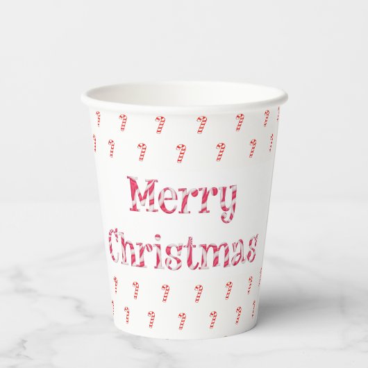 Frohe Weihnachts Candy Cane Text und Muster Pappbecher (Rückseite)