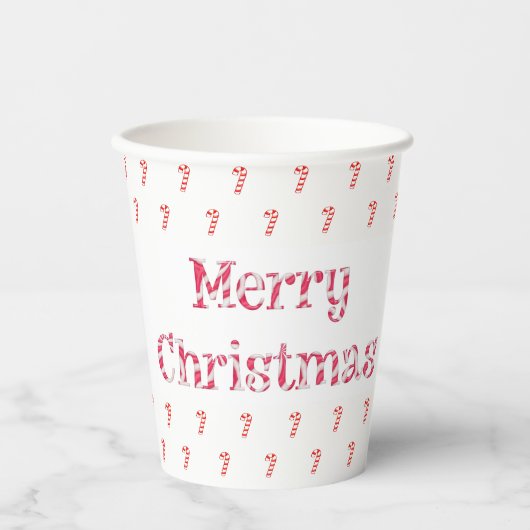 Frohe Weihnachts Candy Cane Text und Muster Pappbecher (Vorderseite)