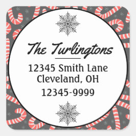 Frohe Weihnachts Candy Canes Rücksendeadresse Quadratischer Aufkleber